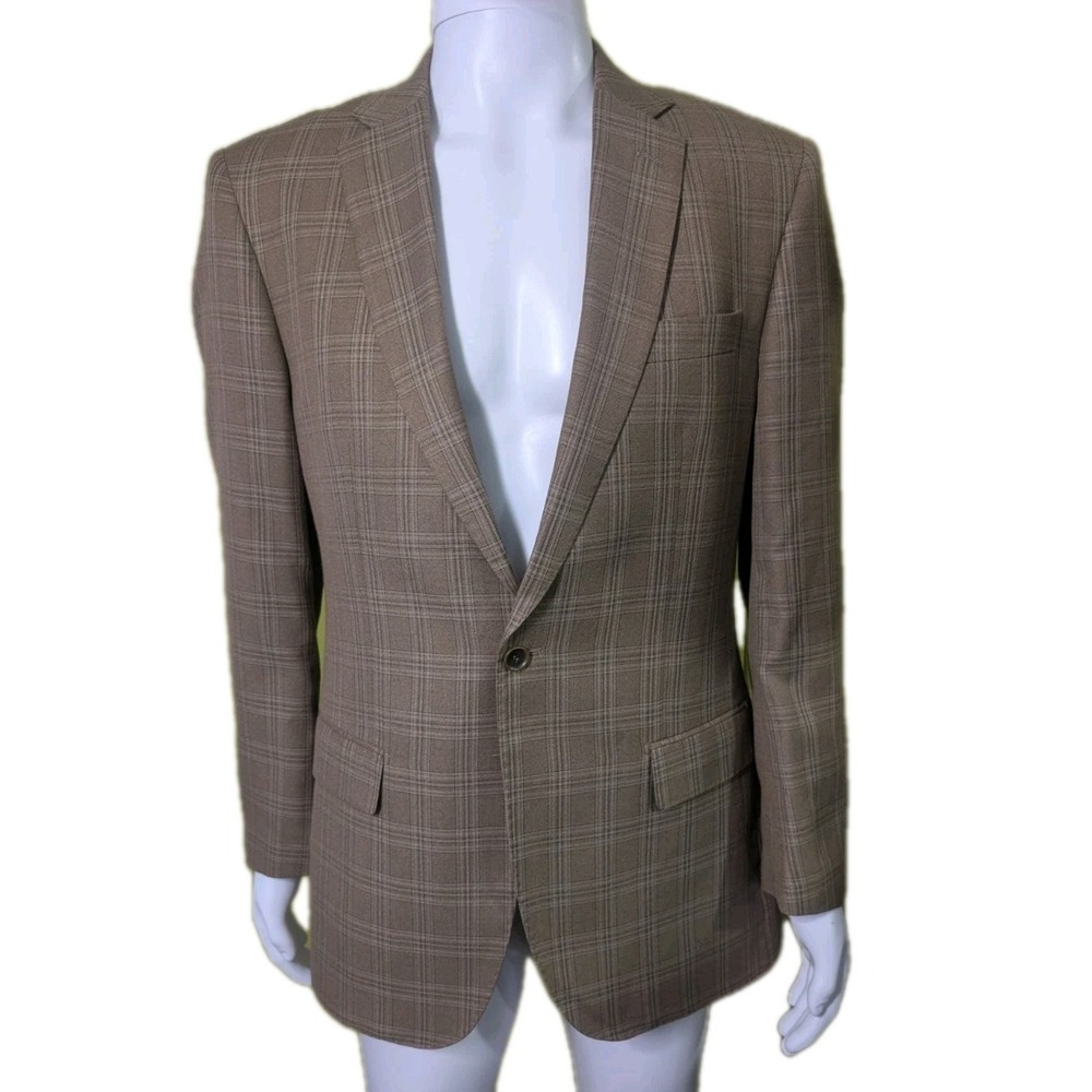 Giorgio Fiorelli Men's 40 Tan Plaid Blazer Sport Coat Viscose Blend Jacket